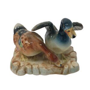 Vintage Ucagco Japan Ceramic Mallard Duck Pair Figurine Hand Painted Rare